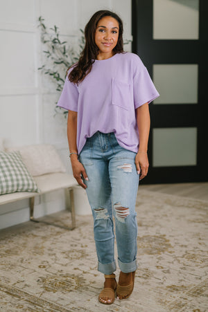 Not That complicated Textured Boxy Tee in Lavender (SM-3X)