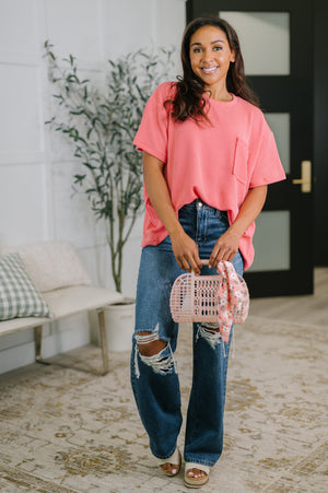 Not That complicated Textured Boxy Tee in Salmon (SM-3X)