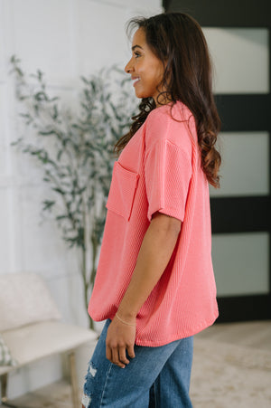 Not That complicated Textured Boxy Tee in Salmon (SM-3X)