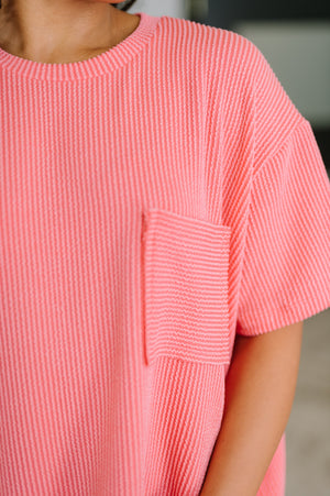 Not That complicated Textured Boxy Tee in Salmon (SM-3X)
