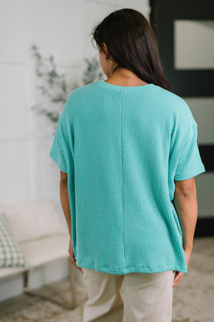 Not That Complicated Textured Boxy Tee in Turquoise (SM-3X)