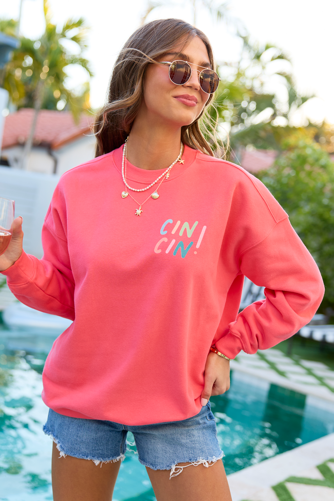 Cin Cin! Light Red Graphic Sweatshirt - STB Boutique