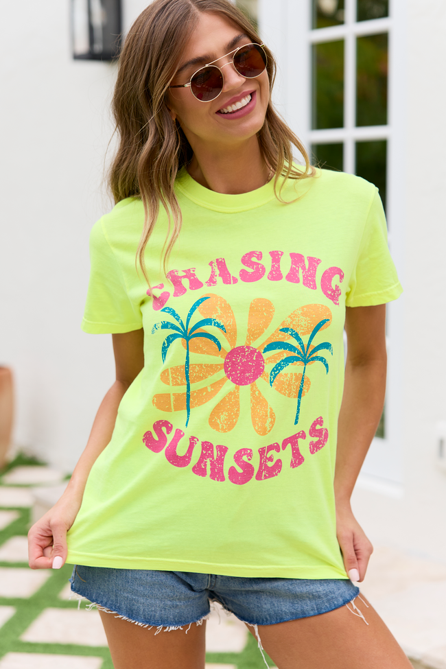 Chasing Sunsets Neon Yellow Graphic Tee - STB Boutique