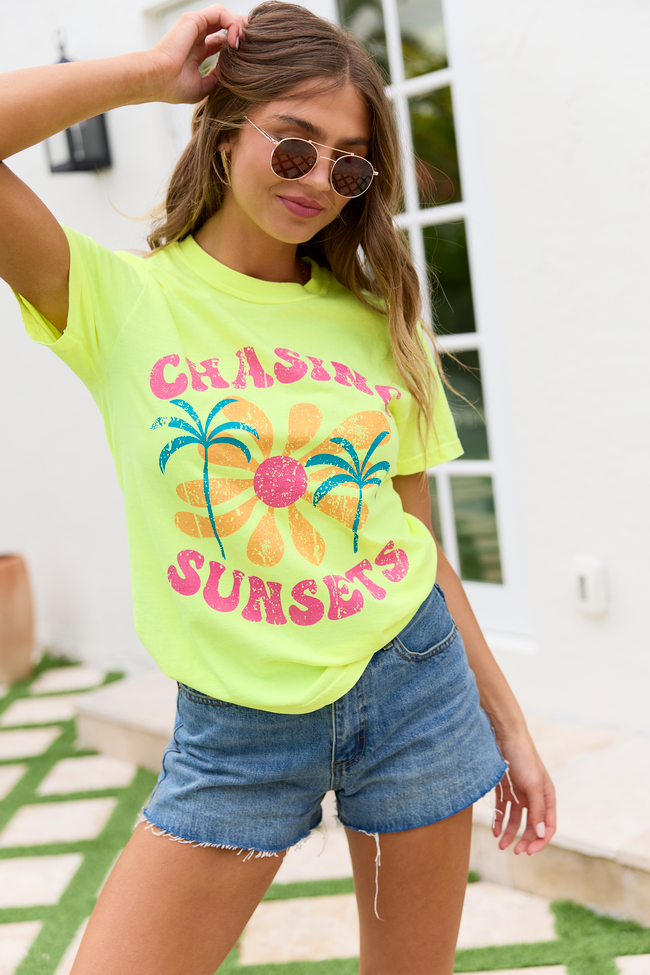 Chasing Sunsets Neon Yellow Graphic Tee - STB Boutique