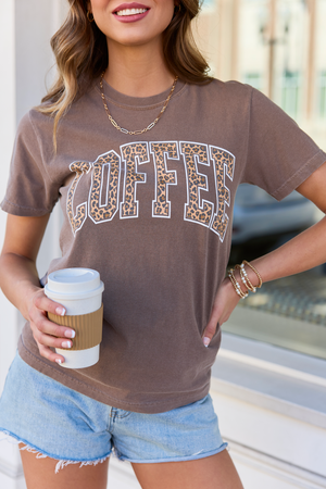 Coffee Leopard Print Brown Graphic Tee - STB Boutique