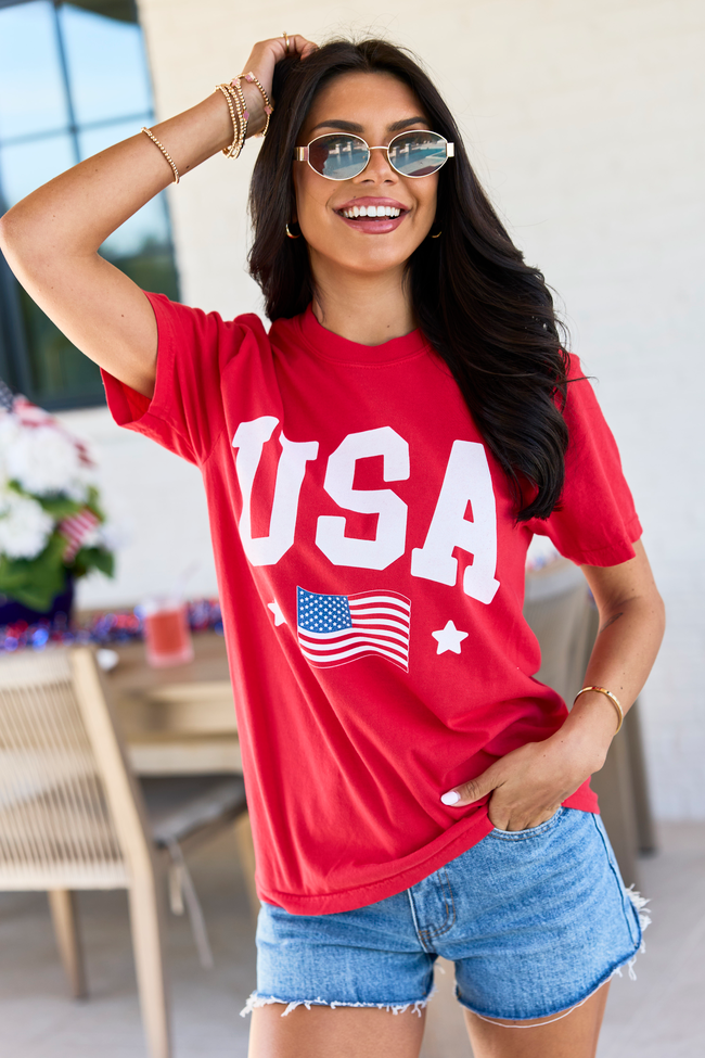 Athletic USA Flag Red Graphic Tee - STB Boutique