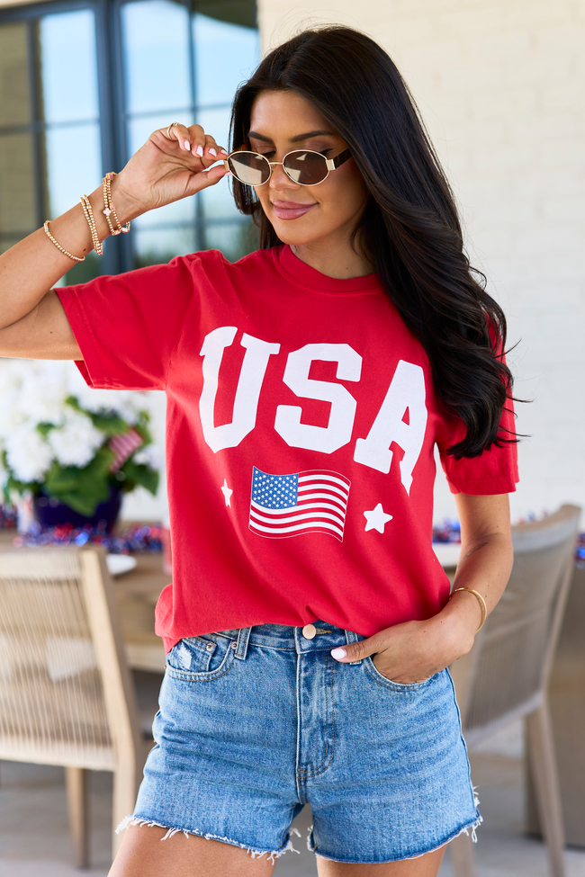 Athletic USA Flag Red Graphic Tee - STB Boutique