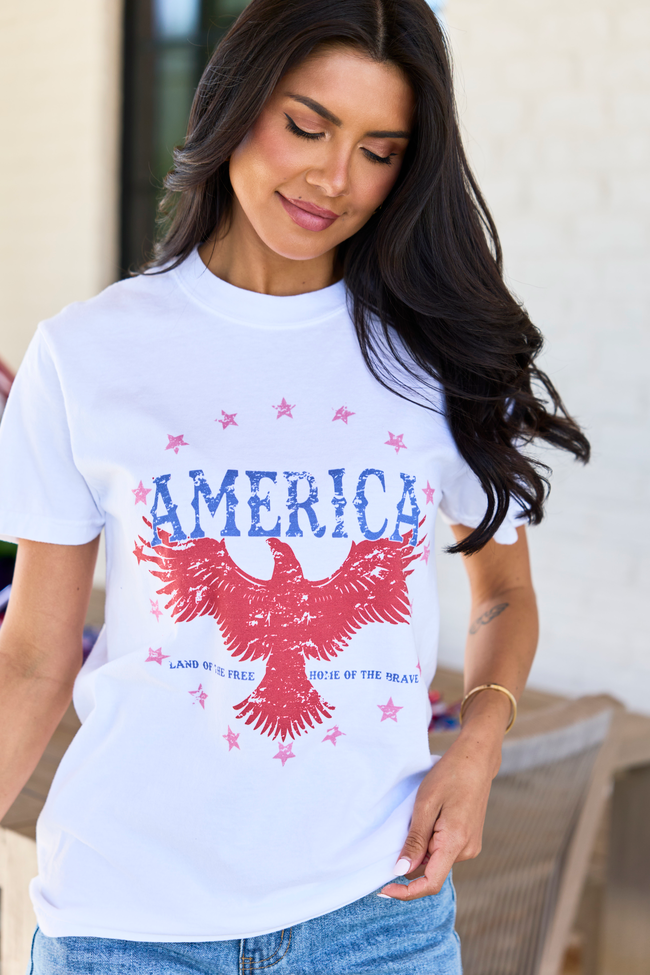 America Eagle White Graphic Tee - STB Boutique