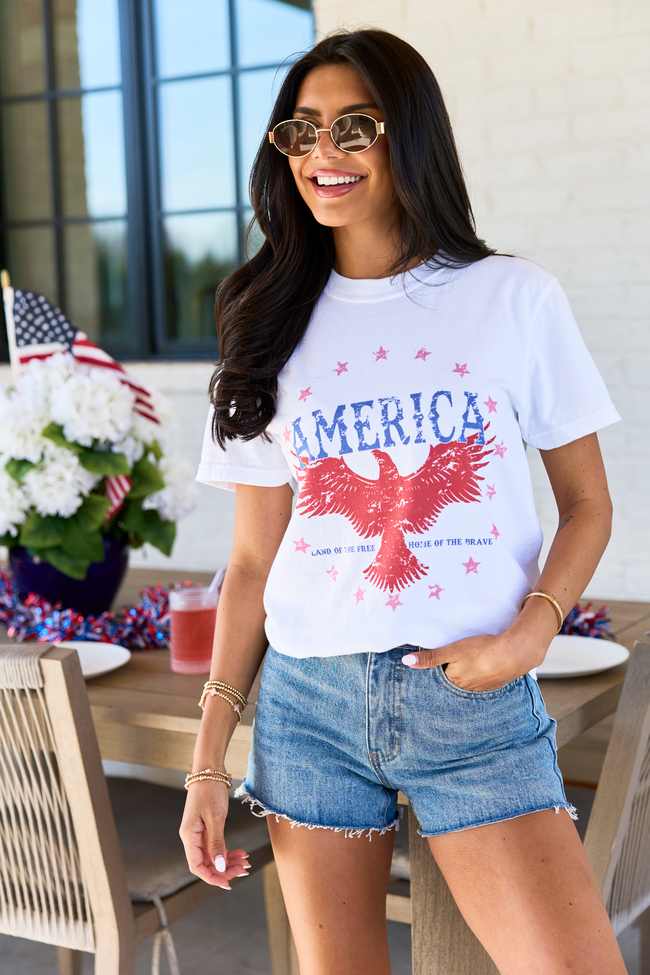 America Eagle White Graphic Tee - STB Boutique