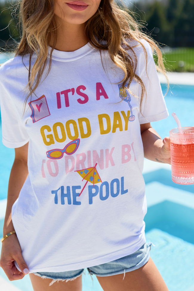 Drink By The Pool White Graphic Tee - STB Boutique