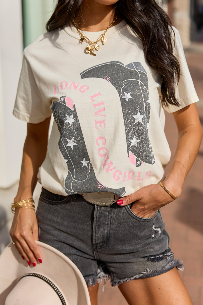 Long Live Cowgirls Star Boots Ivory Graphic Tee - STB Boutique