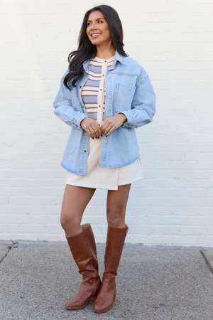 Addison Blue And Ivory Striped Cardigan Tank FINAL SALE - STB Boutique