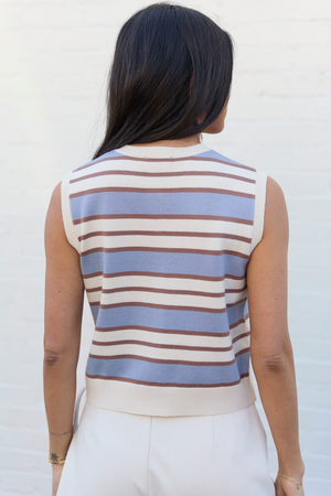 Addison Blue And Ivory Striped Cardigan Tank FINAL SALE - STB Boutique