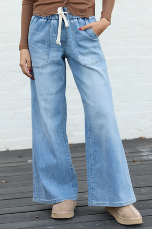 Lottie Wide Leg Cropped Tie Jeans SALE - STB Boutique