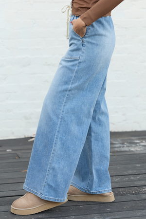 Lottie Wide Leg Cropped Tie Jeans SALE - STB Boutique