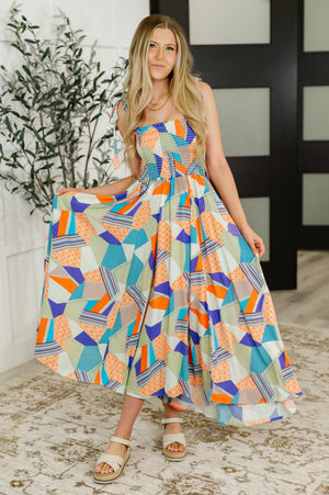 Paint Me Pretty Square Neck Dress in Lime, Blue and Tangerine (SM-2X)