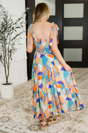 Paint Me Pretty Square Neck Dress in Lime, Blue and Tangerine (SM-2X)