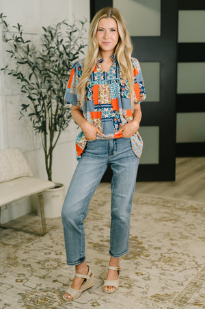 Pardon Me Patchwork Puff Sleeve Blouse (SM-3X)