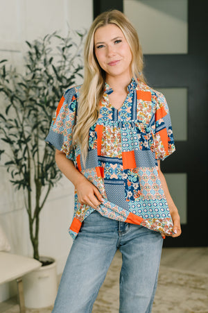 Pardon Me Patchwork Puff Sleeve Blouse (SM-3X)