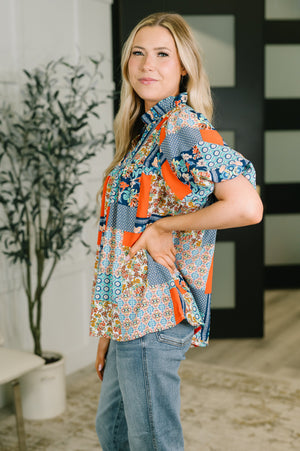 Pardon Me Patchwork Puff Sleeve Blouse (SM-3X)