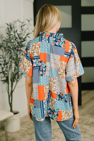 Pardon Me Patchwork Puff Sleeve Blouse (SM-3X)