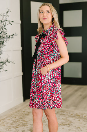 Pattern Pending Bow Detail Dress in Fuchsia and Black (SM-3X)