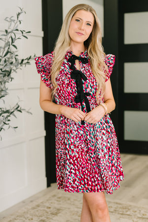 Pattern Pending Bow Detail Dress in Fuchsia and Black (SM-3X)