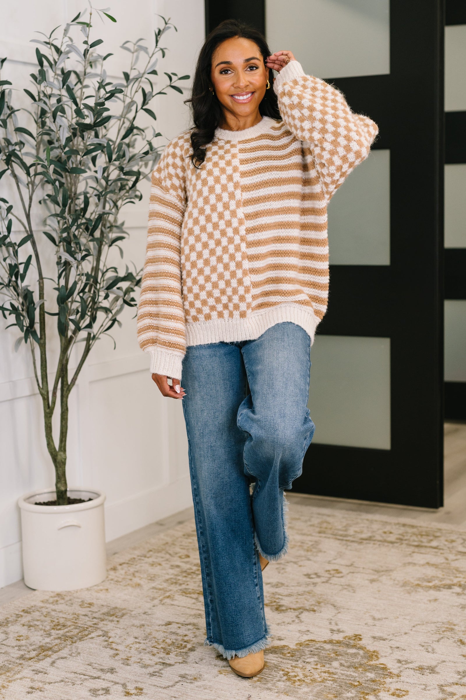 Pattern Play Oversized Pullover in Taupe (SM-3X)