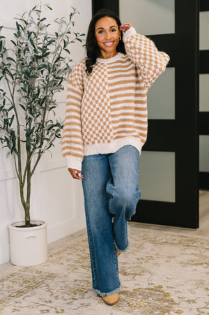 Pattern Play Oversized Pullover in Taupe (SM-3X)