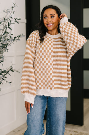 Pattern Play Oversized Pullover in Taupe (SM-3X)