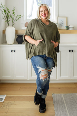 Perfectly Poised Hooded Poncho in Olive (SM-3X)
