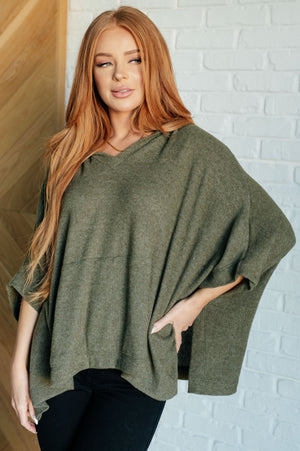 Perfectly Poised Hooded Poncho in Olive (SM-3X)