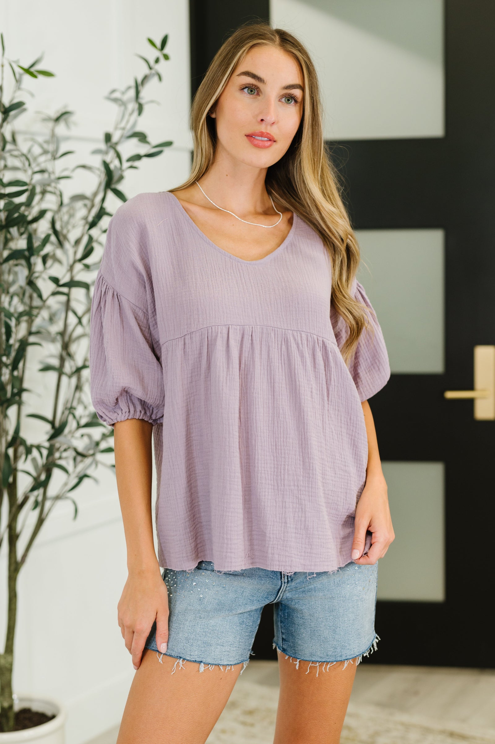 Pleasantly Perfect Bubble Sleeve Peasant Blouse (SM-3X)