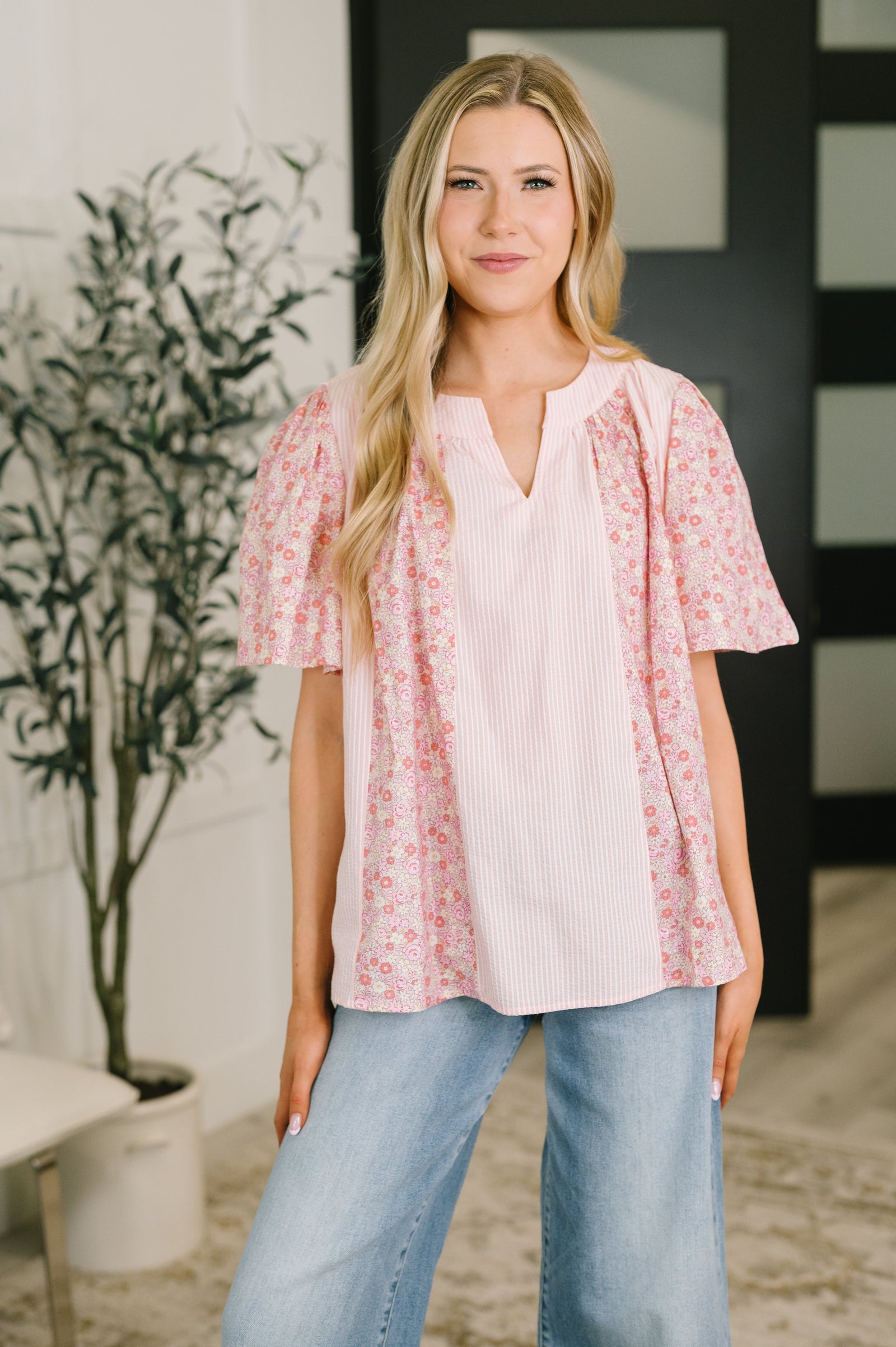 Pretty Prime Bell Sleeve Color Block Blouse (SM-3X)