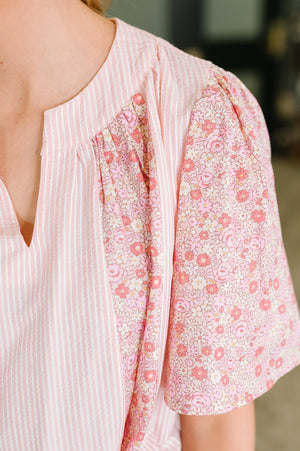 Pretty Prime Bell Sleeve Color Block Blouse (SM-3X)