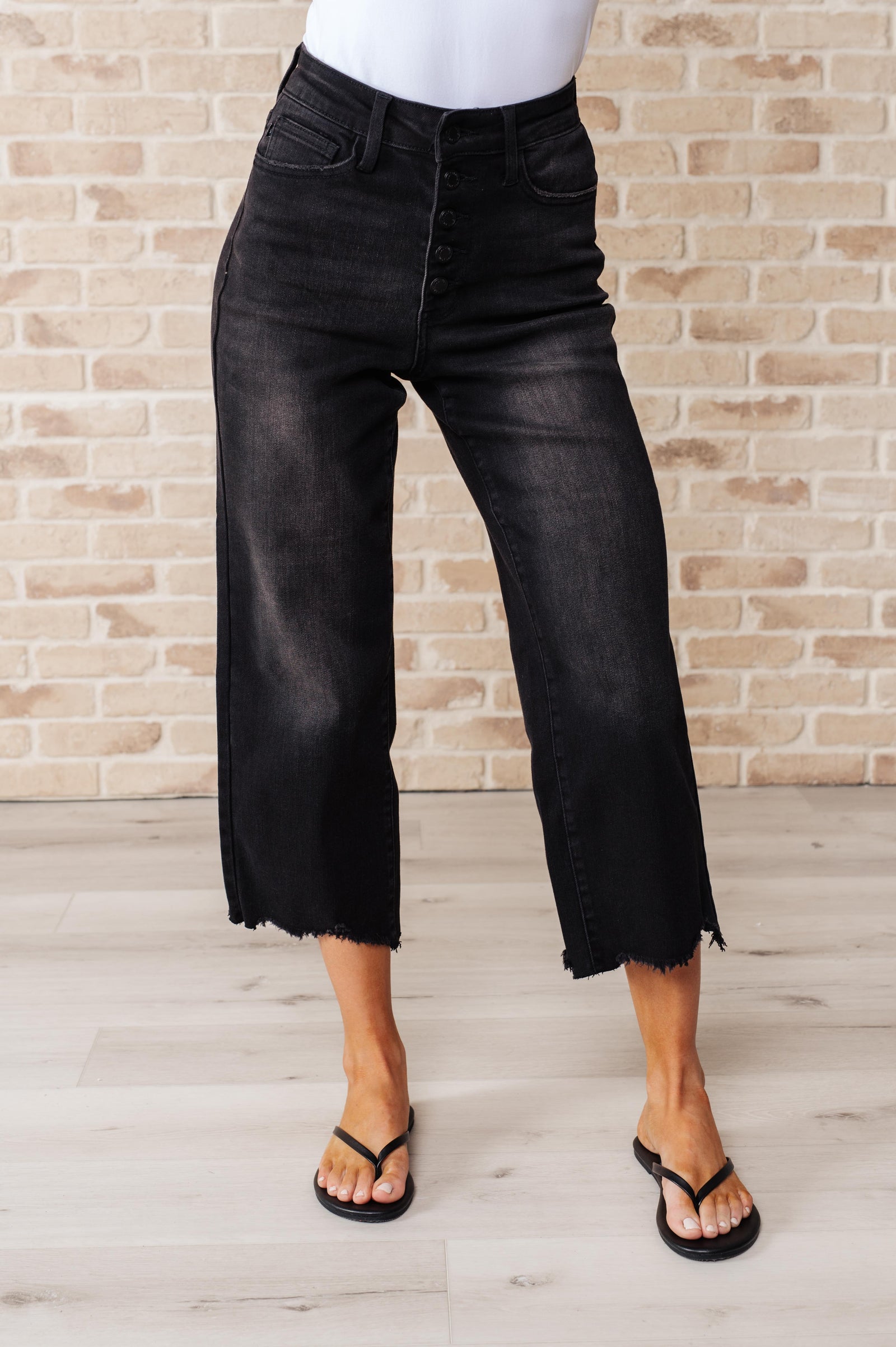 Ryan High Rise Button Fly Wide Leg Crop Jeans - STB Boutique
