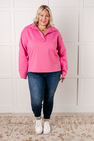 Same Ol' Situation Collared Pullover in Hot Pink (SM-3X)