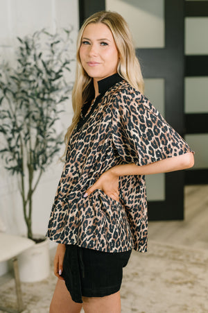 Sassy Season Split Neck Leopard Print Blouse (SM-3X)