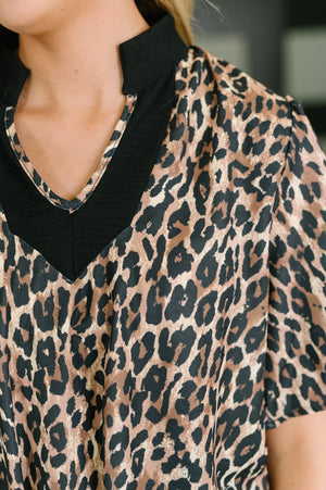 Sassy Season Split Neck Leopard Print Blouse (SM-3X)