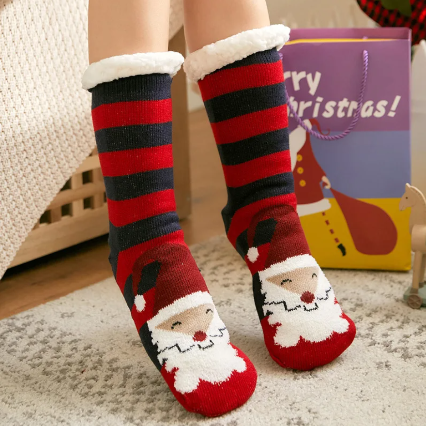 Striped Santa Sherpa Slipper Socks