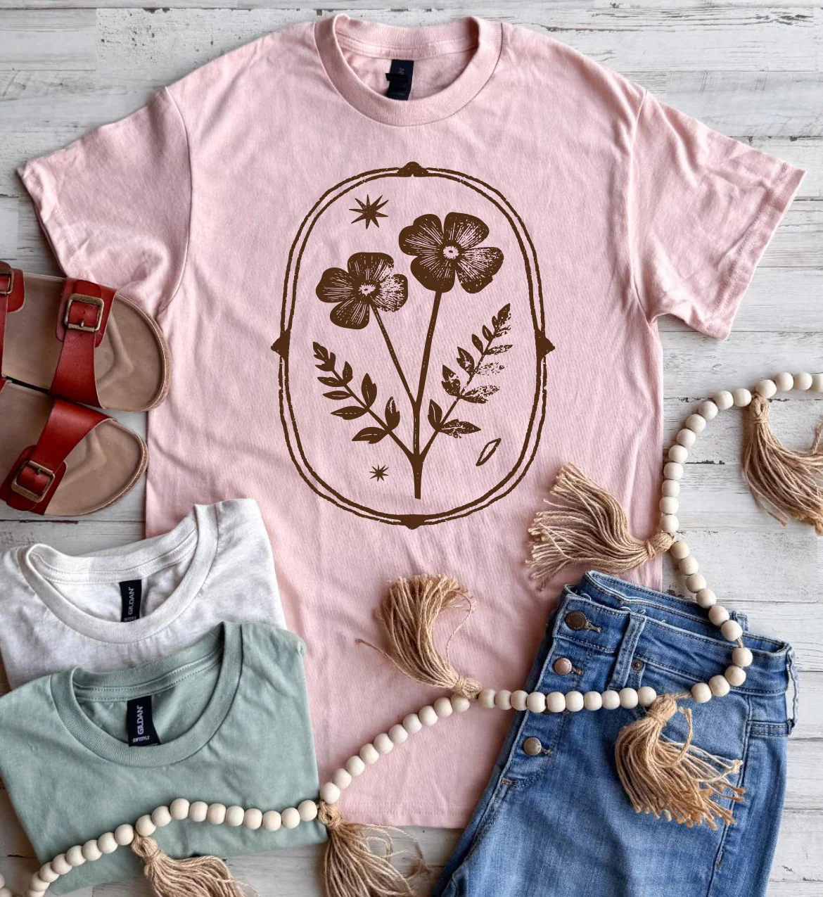 Floral Frame Tee - 3 Colors - FLASH SALE - PREORDER