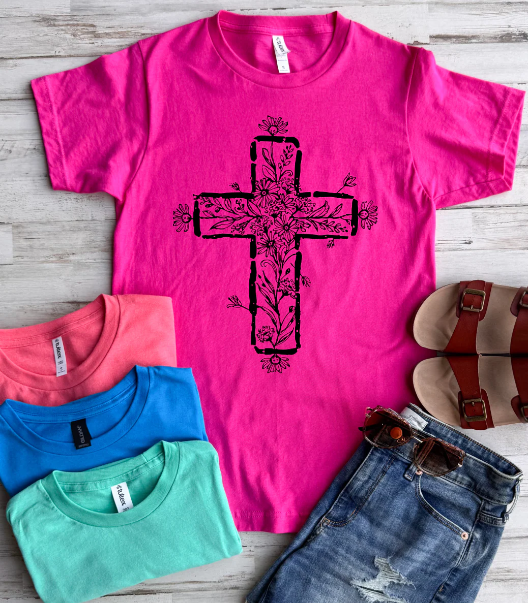 Floral Cross Tee - 4 Colors - FLASH SALE - PREORDER