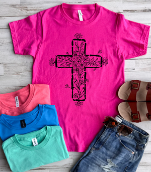 Floral Cross Tee - 4 Colors - FLASH SALE - PREORDER