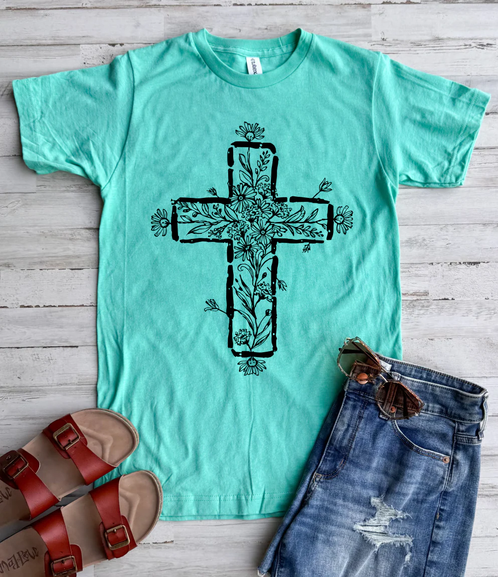 Floral Cross Tee - 4 Colors - FLASH SALE - PREORDER