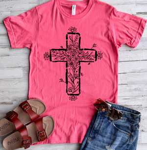 Floral Cross Tee - 4 Colors - FLASH SALE - PREORDER