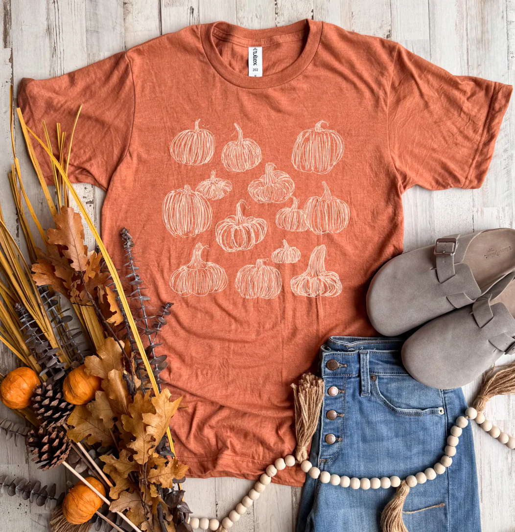 Hand Drawn Pumpkins Tee - 3 Colors - FLASH SALE - PREORDER