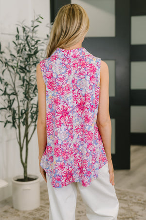 Sea Spray Collared Sleeveless Top in Falling Floral (SM-3X) - STB Boutique
