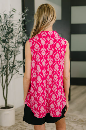 Sea Spray Collared Sleeveless Top in Floral Ikat (SM-3X) - STB Boutique