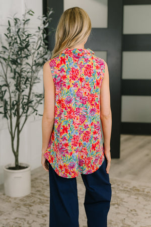 Sea Spray Collared Sleeveless Top in Island Bloom (SM-3X) - STB Boutique