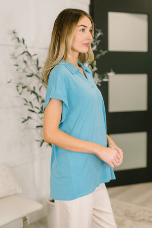 Sea You Soon Collared Top in Costal Blue (SM-3X)